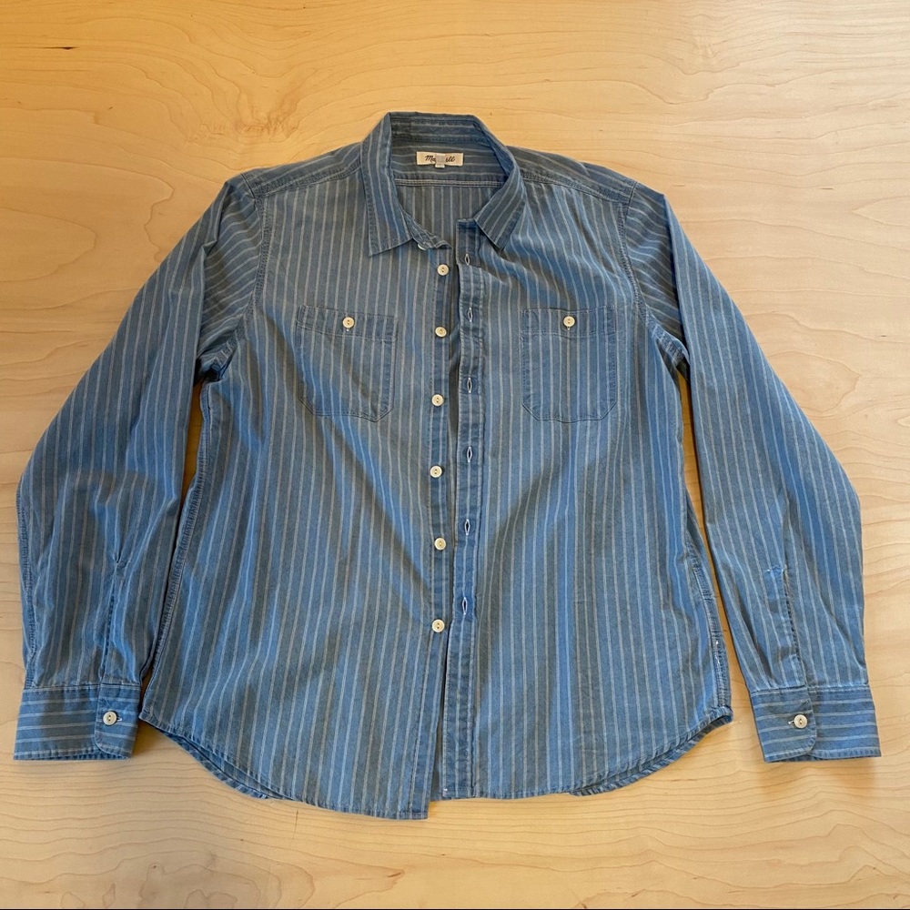 Madewell Blue Striped Casual Button Down Shirt
